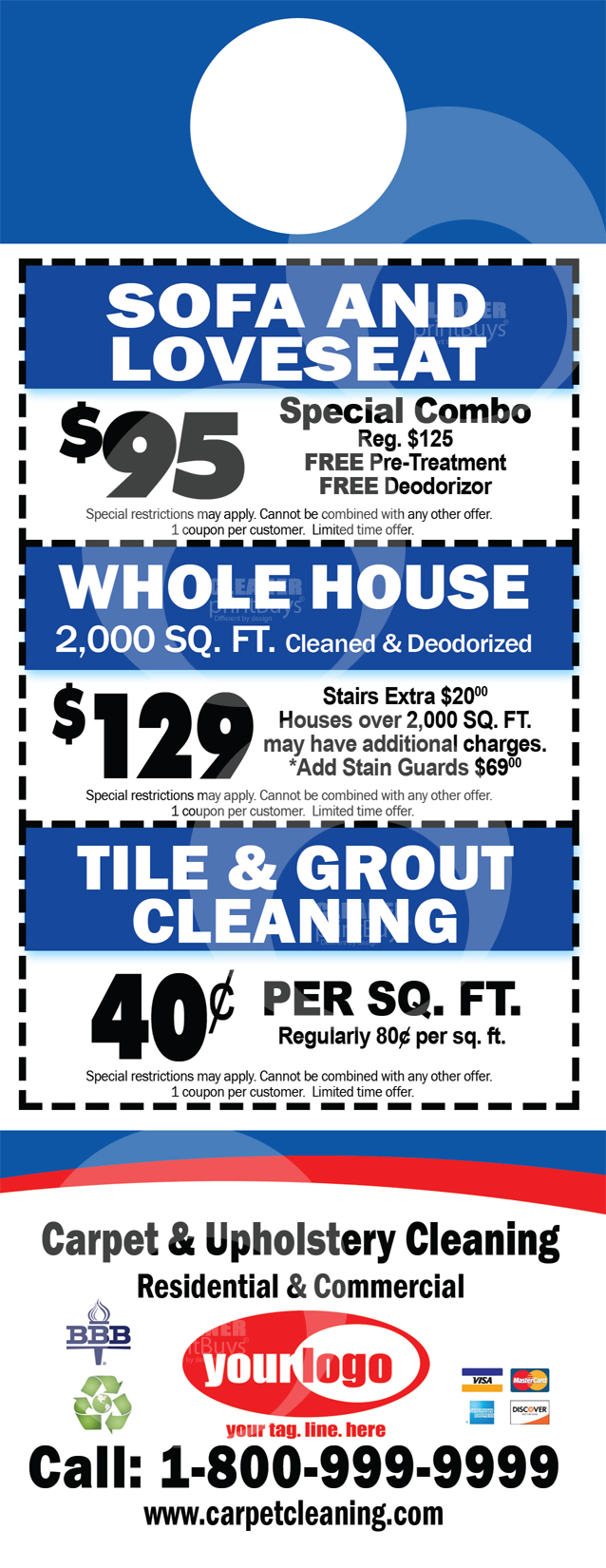 Carpet Cleaning Door Hangers #C0006 (BACK VIEW)