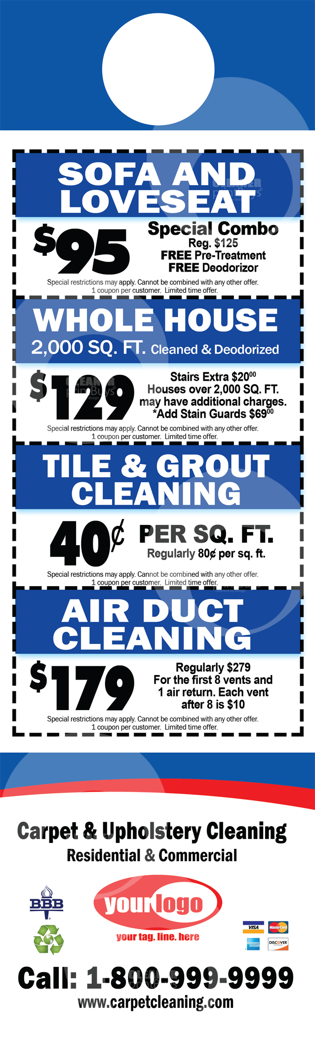 Carpet Cleaning Door Hangers #C0006 (BACK VIEW)